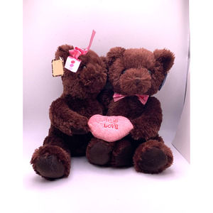 Two brown bears that are conjoined  APPLAUSE holding a true love sign plush